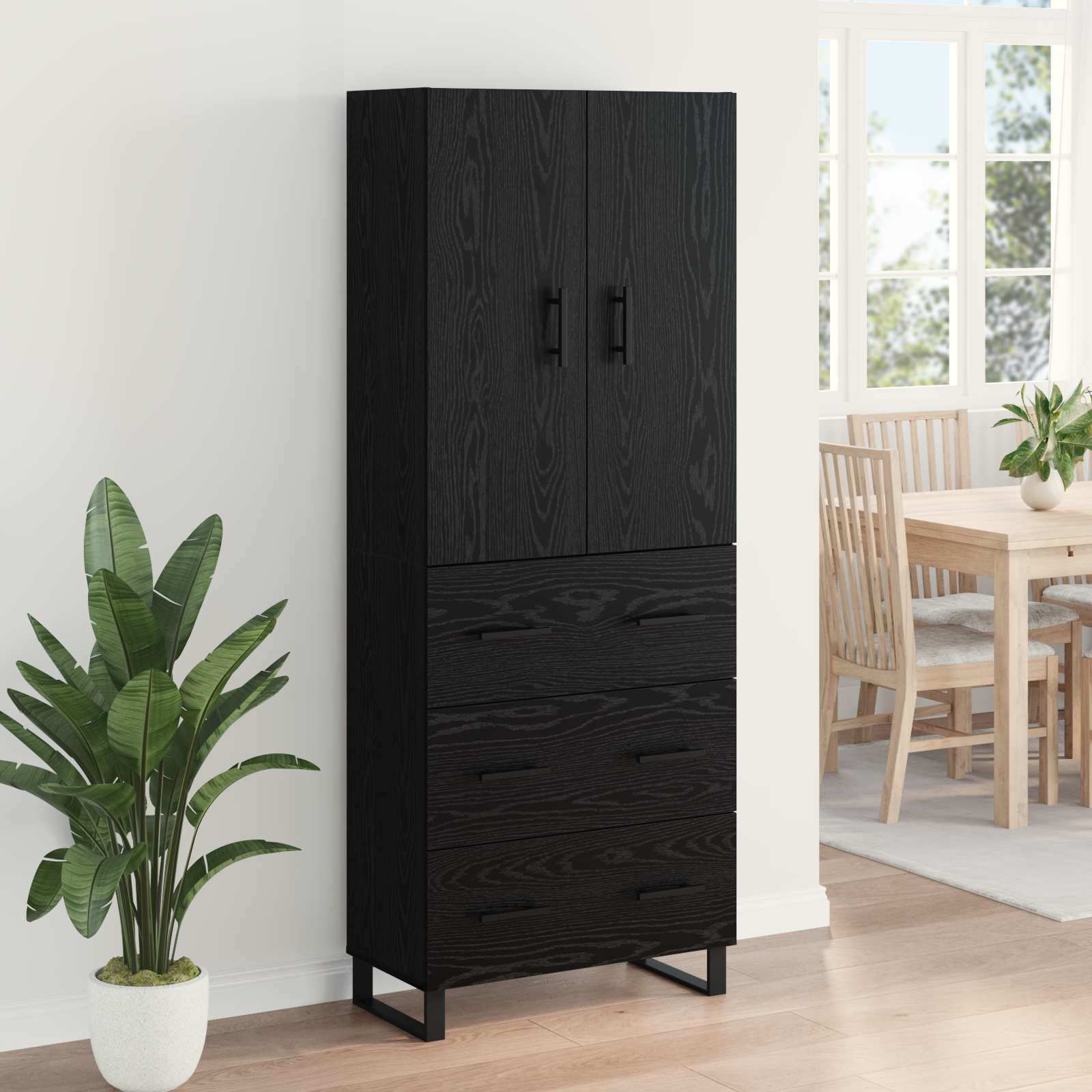 Highboard 2 stk. Schwarz Eichen-Optik 69,5 x 34 x 180 cm