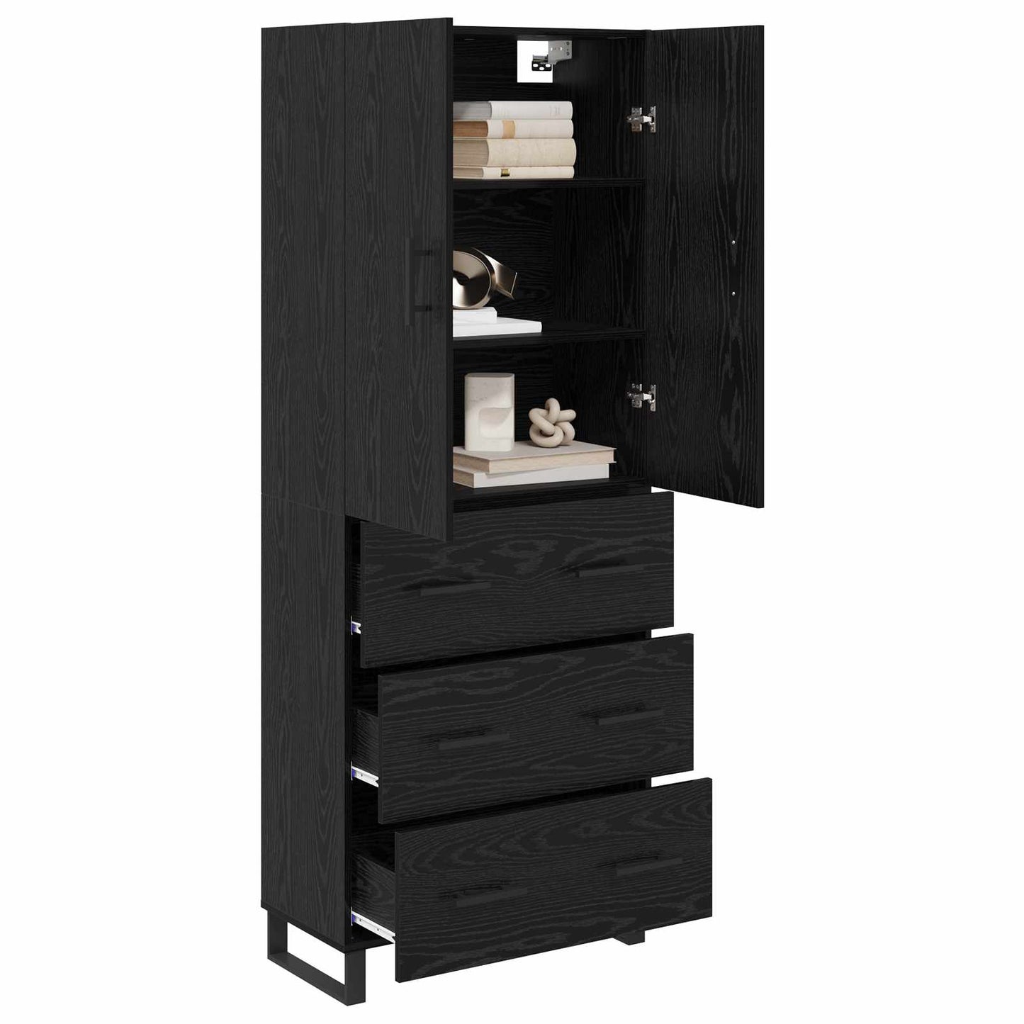 Highboard 2 stk. Schwarz Eichen-Optik 69,5 x 34 x 180 cm