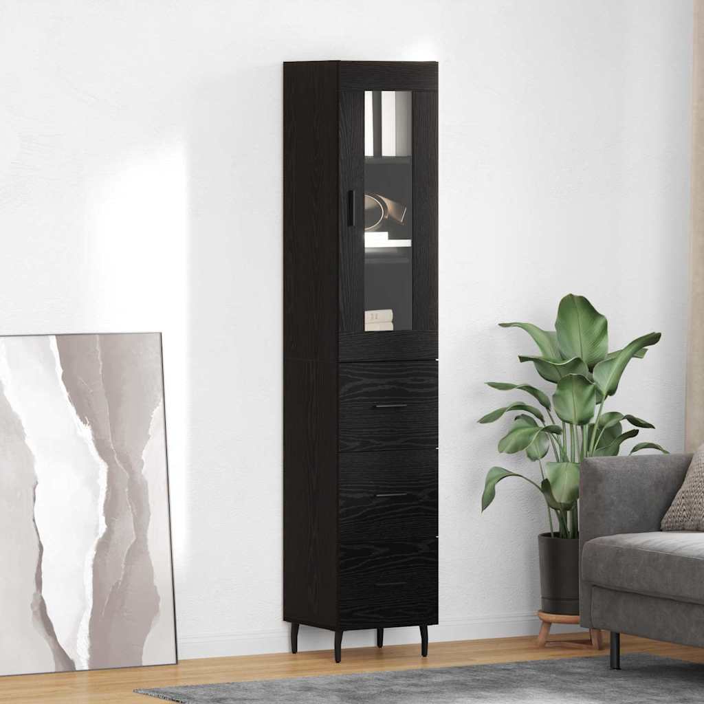 Highboard Schwarz Eichen-Optik 34,5 x 34 x 180 cm Holzwerkstoff