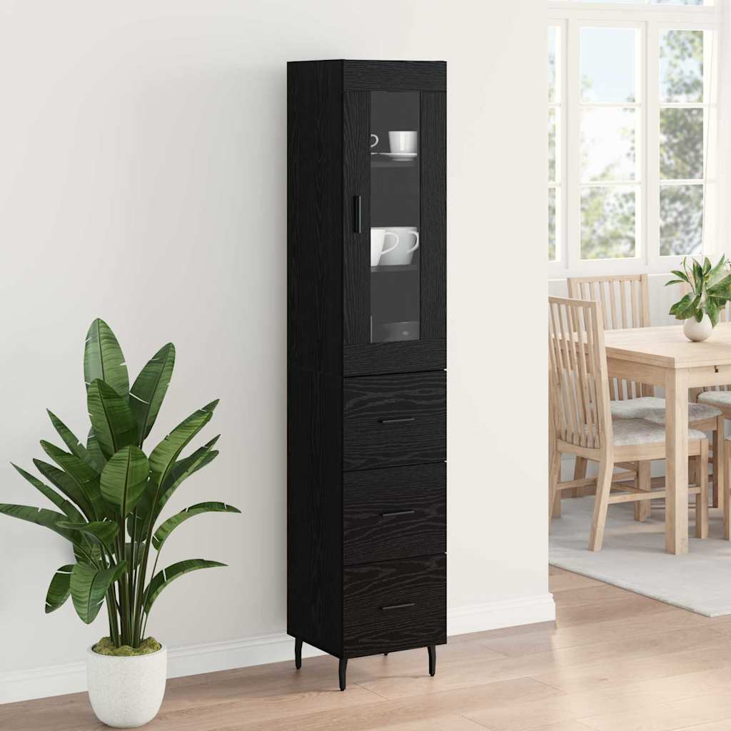 Highboard Schwarz Eichen-Optik 34,5 x 34 x 180 cm Holzwerkstoff