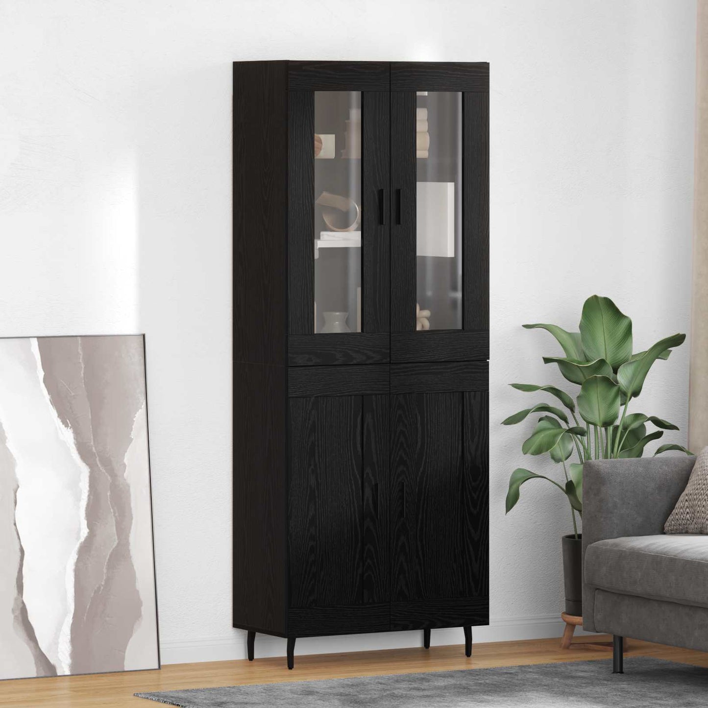Highboard 2 stk. Schwarz Eichen-Optik 69,5 x 34 x 180 cm