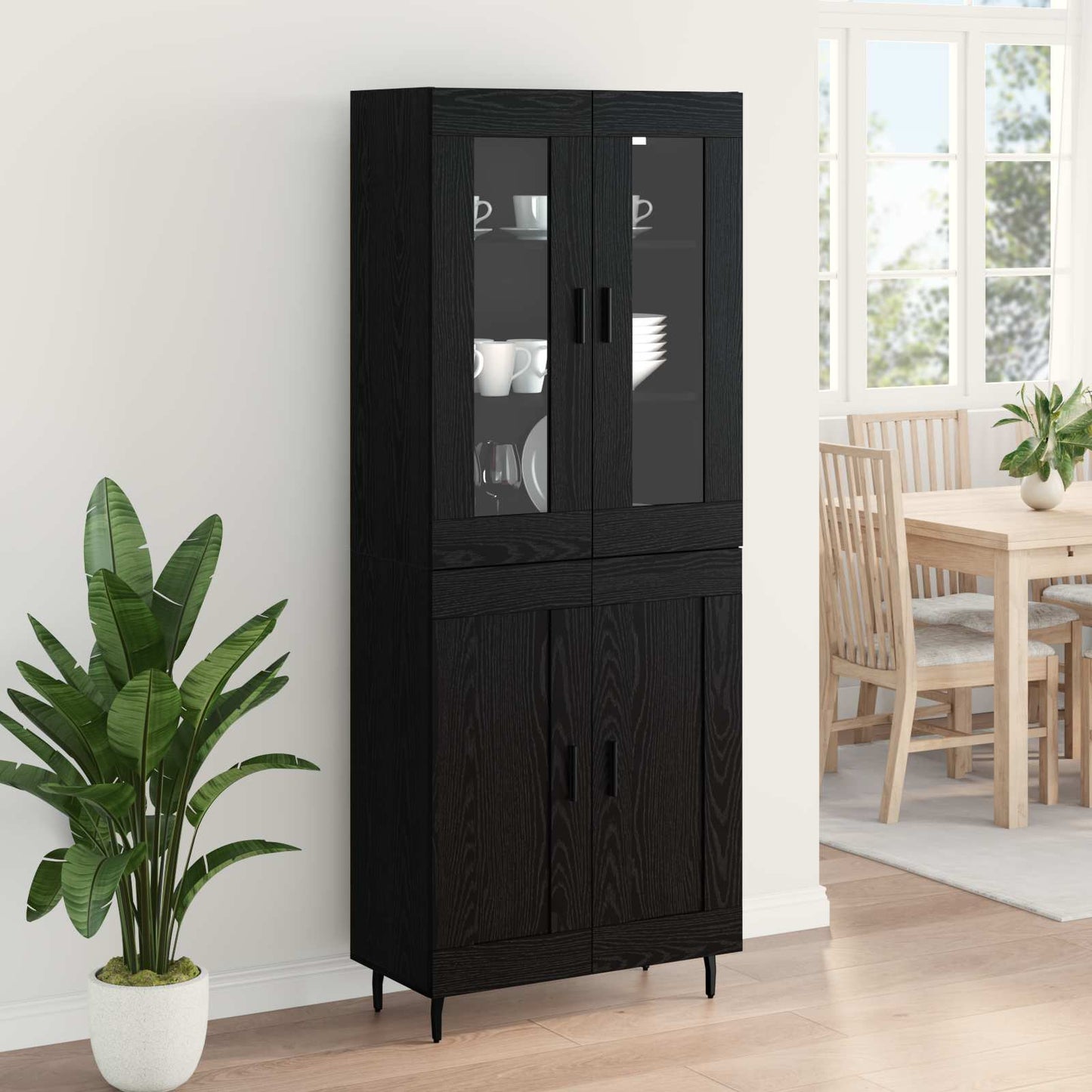 Highboard 2 stk. Schwarz Eichen-Optik 69,5 x 34 x 180 cm