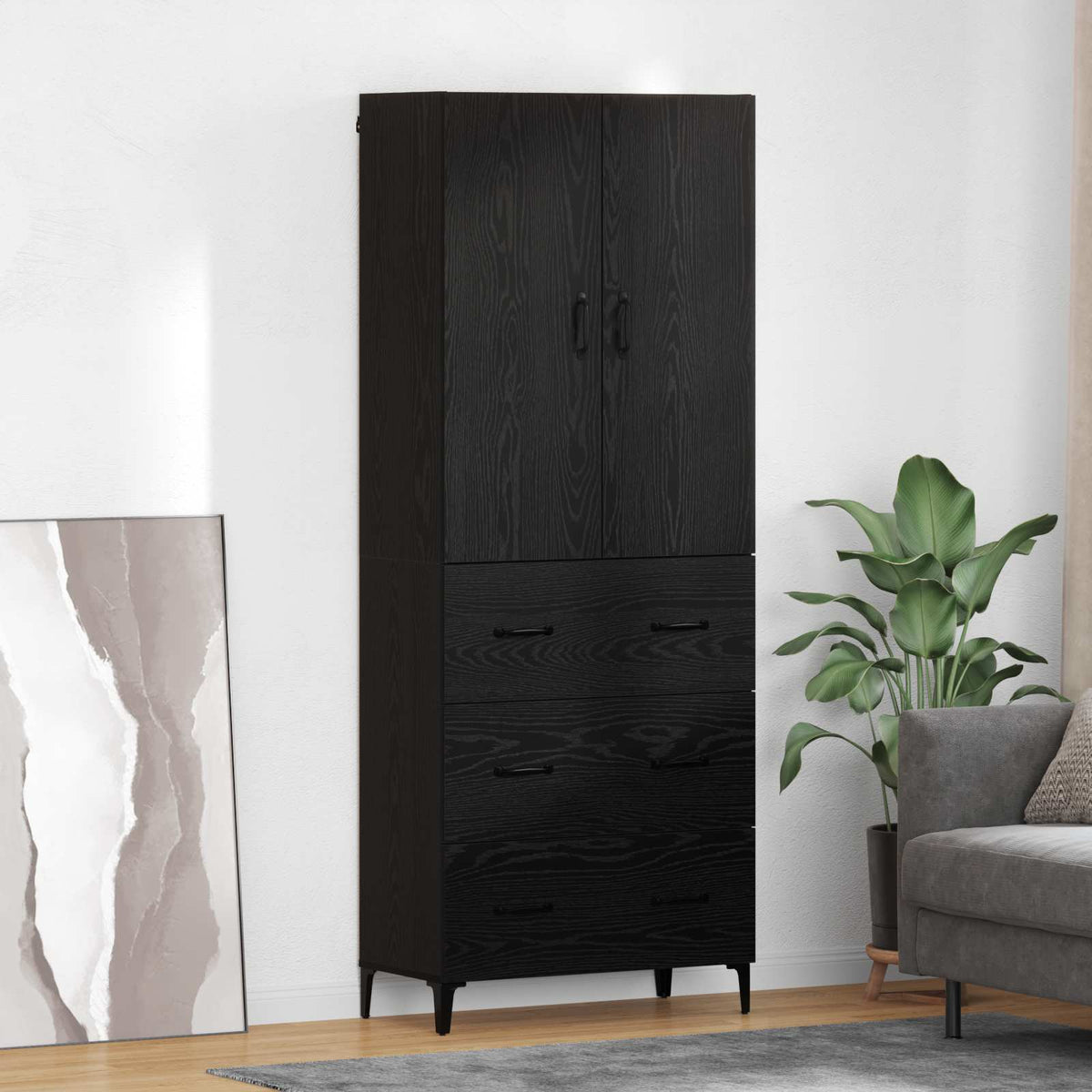 Highboard Schwarz Eichen-Optik 69,5 x 34 x 180 cm Holzwerkstoff