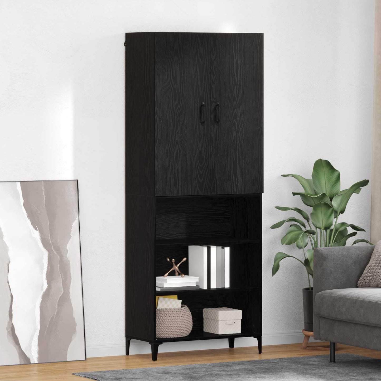 Highboard Schwarz Eichen-Optik 69,5 x 34 x 180 cm Holzwerkstoff