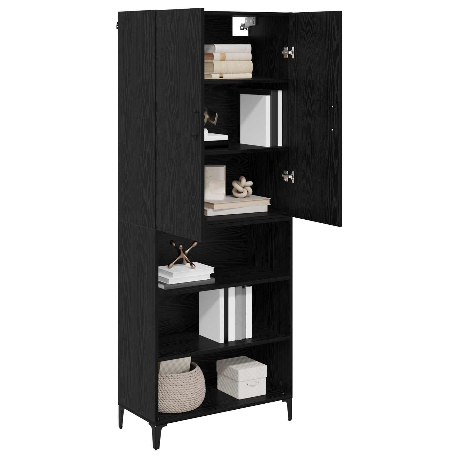 Highboard Schwarz Eichen-Optik 69,5 x 34 x 180 cm Holzwerkstoff