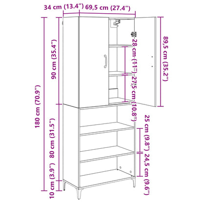 Highboard Schwarz Eichen-Optik 69,5 x 34 x 180 cm Holzwerkstoff