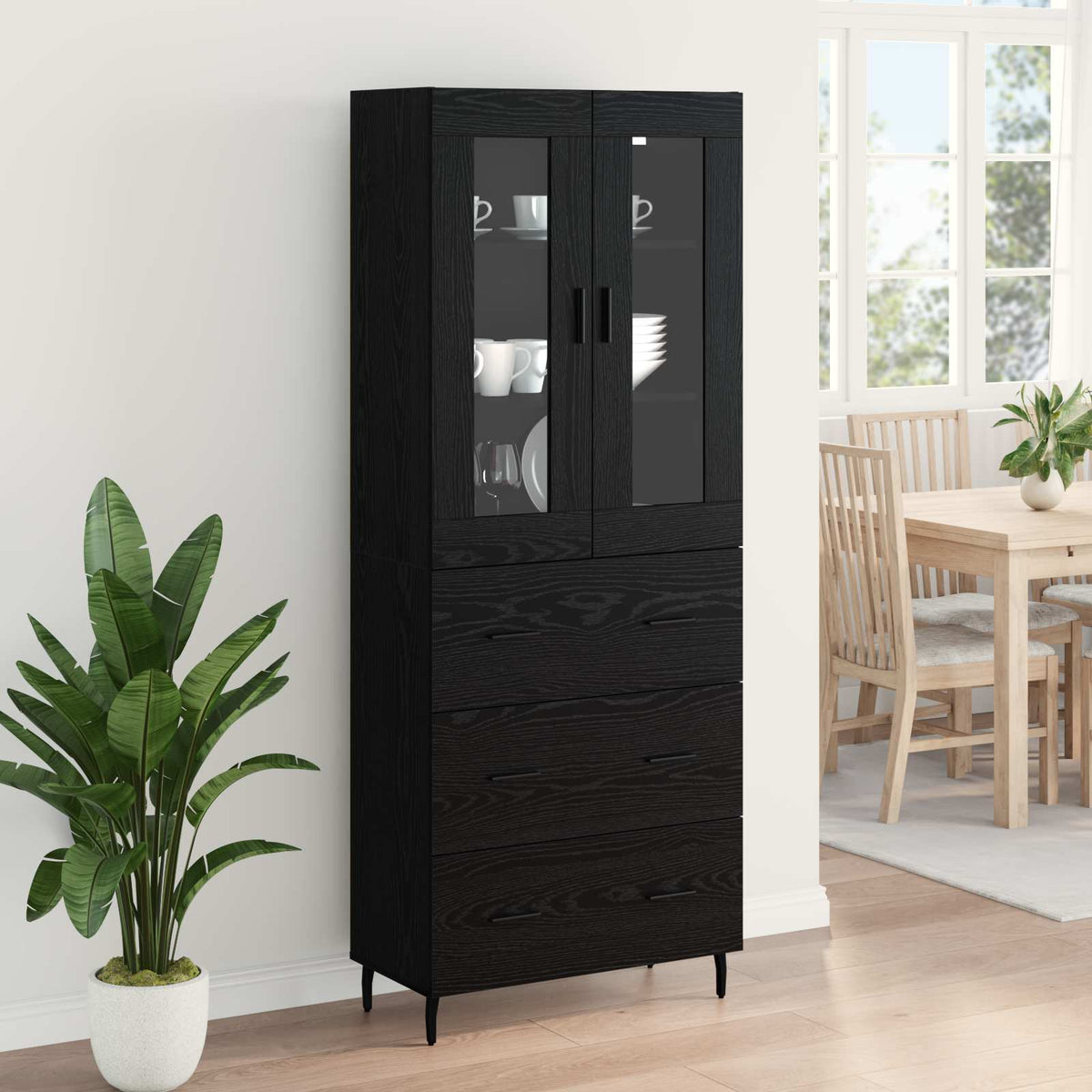 Highboard 2 stk. Schwarz Eichen-Optik 69,5 x 34 x 180 cm