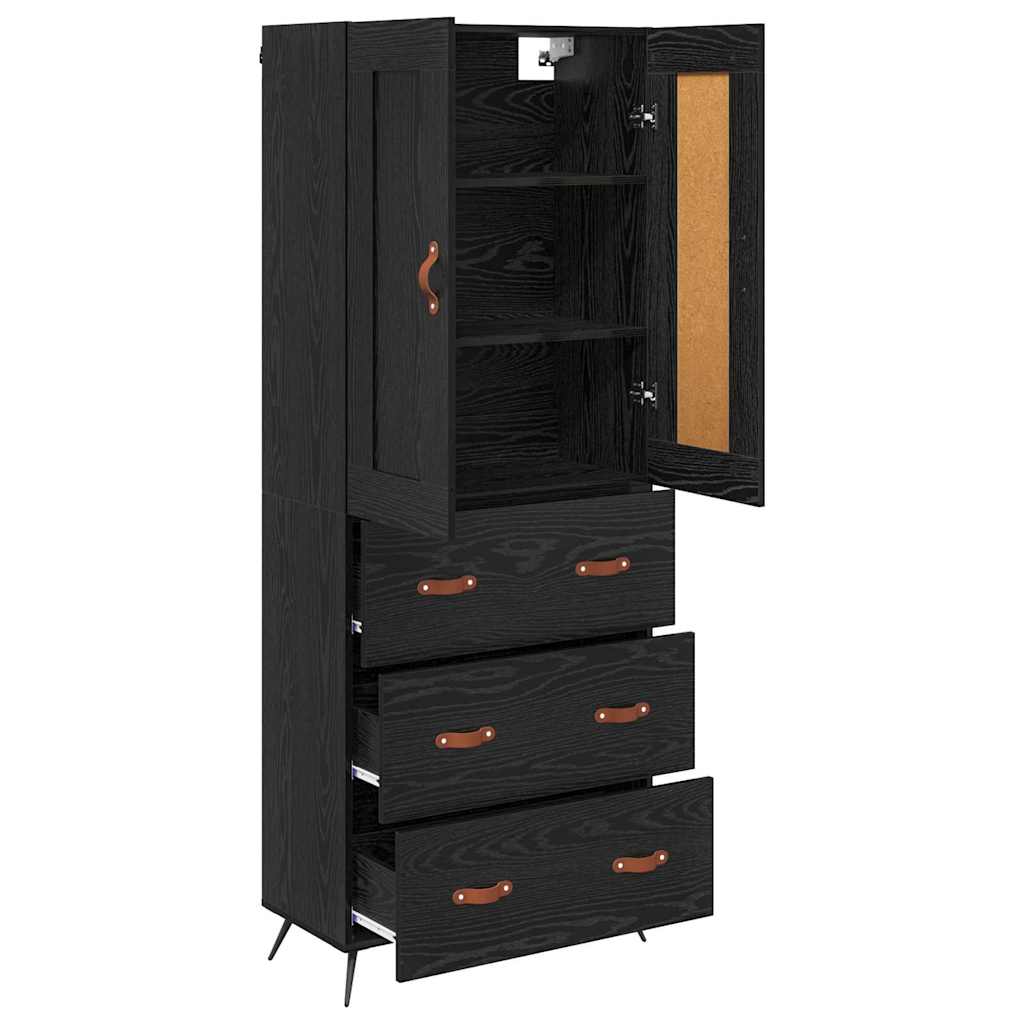 Highboard Schwarz Eichen-Optik 69,5 x 34 x 180 cm Holzwerkstoff