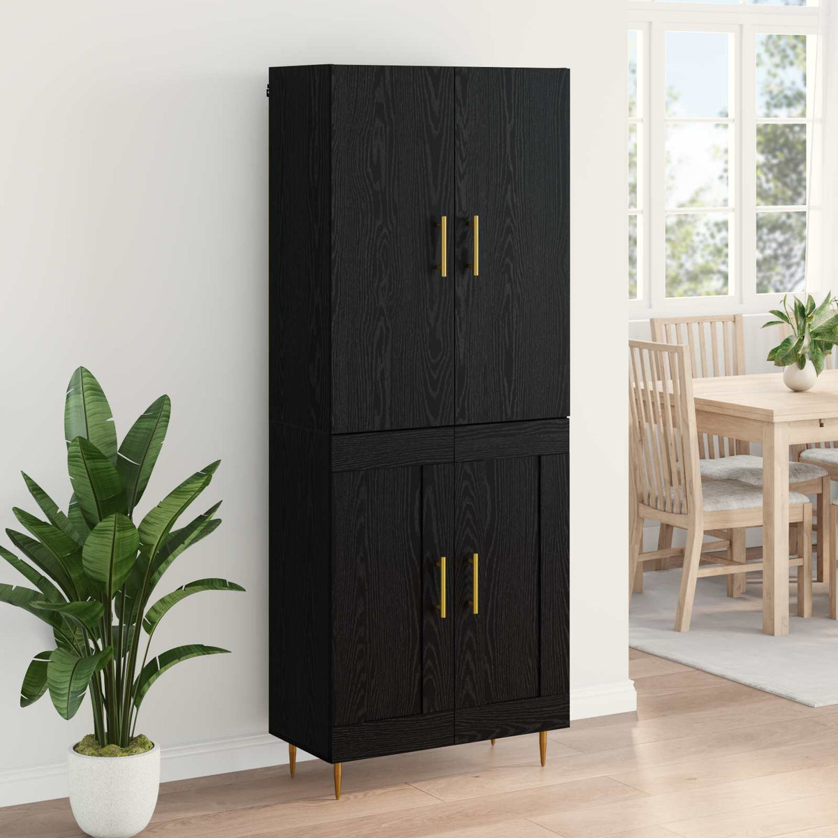 Highboard Schwarz Eichen-Optik 69,5 x 34 x 180 cm Holzwerkstoff