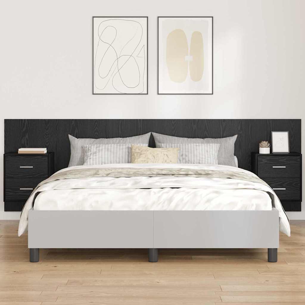 Kopfteil mit Schrank 3 pcs Schwarz Eichen-Optik Holzwerkstoff