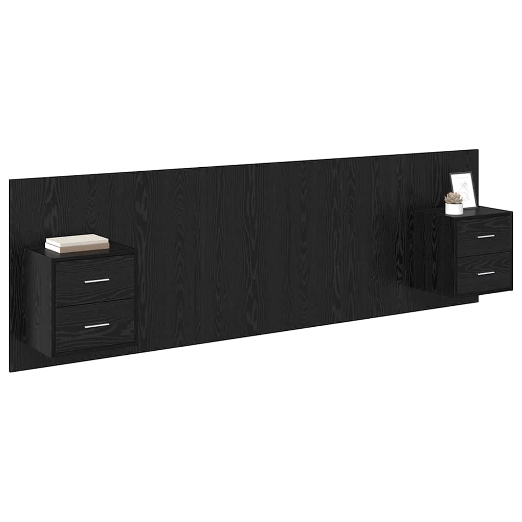 Kopfteil mit Schrank 3 pcs Schwarz Eichen-Optik Holzwerkstoff