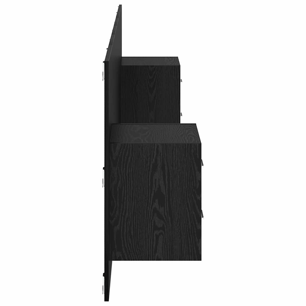Kopfteil mit Schrank 3 pcs Schwarz Eichen-Optik Holzwerkstoff