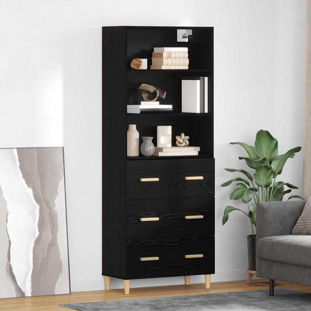 Highboard Schwarz Eichen-Optik 69,5 x 32,5 x 180 cm