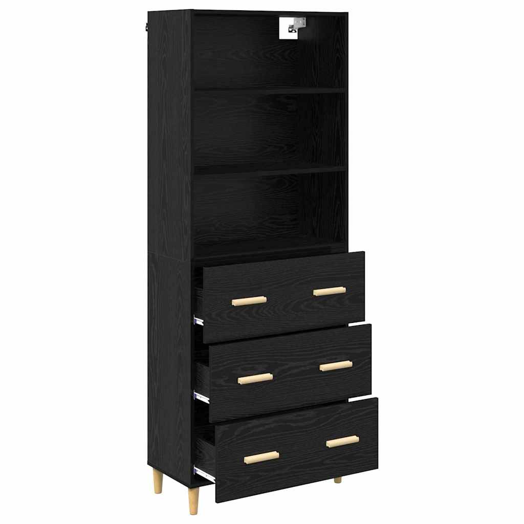 Highboard Schwarz Eichen-Optik 69,5 x 32,5 x 180 cm