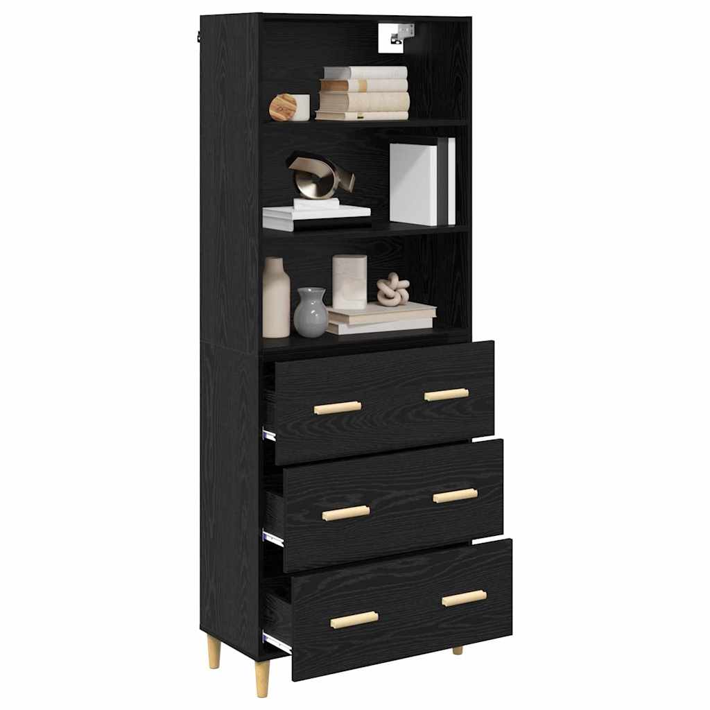 Highboard Schwarz Eichen-Optik 69,5 x 32,5 x 180 cm