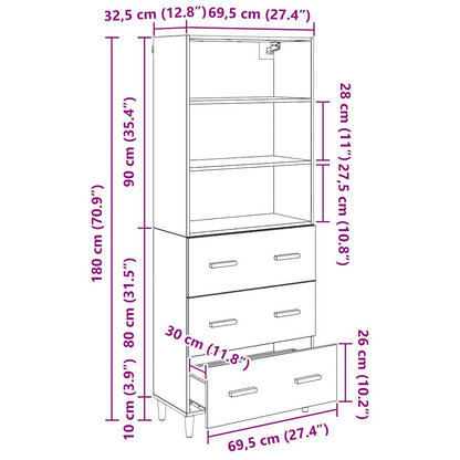 Highboard Schwarz Eichen-Optik 69,5 x 32,5 x 180 cm