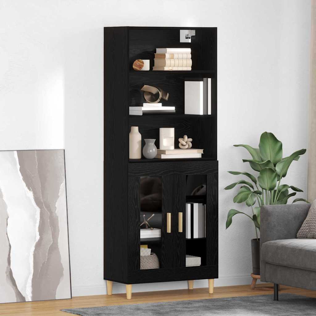 Highboard Schwarz Eichen-Optik 69,5 x 32,5 x 180 cm
