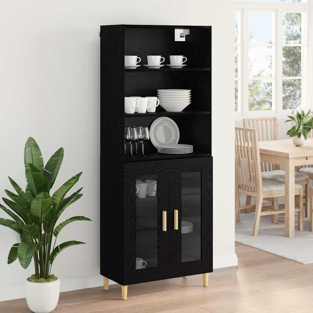 Highboard Schwarz Eichen-Optik 69,5 x 32,5 x 180 cm