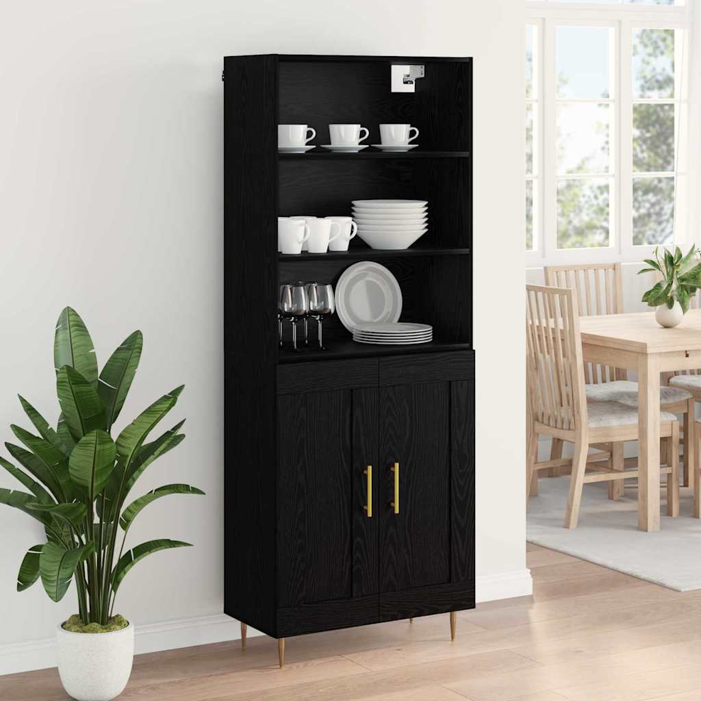 Highboard Schwarz Eichen-Optik 69,5 x 34 x 180 cm Holzwerkstoff