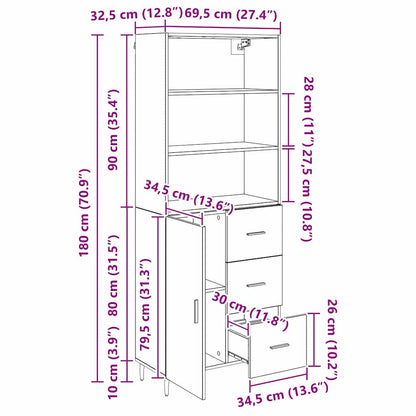 Highboard 2 Stk. Schwarz Eichen-Optik 69,5 x 34 x 180 cm