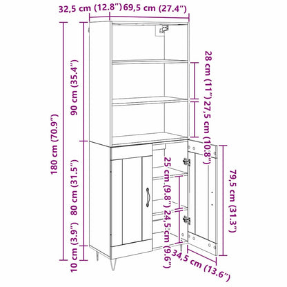 Highboard 2 stk. Schwarz Eichen-Optik 69,5 x 34 x 180 cm