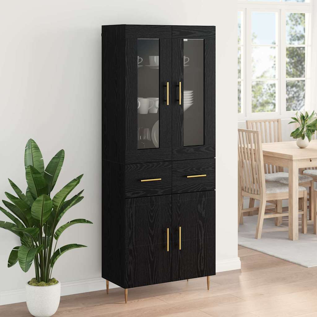 Highboard 2 stk. Schwarz Eichen-Optik 69,5 x 34 x 180 cm