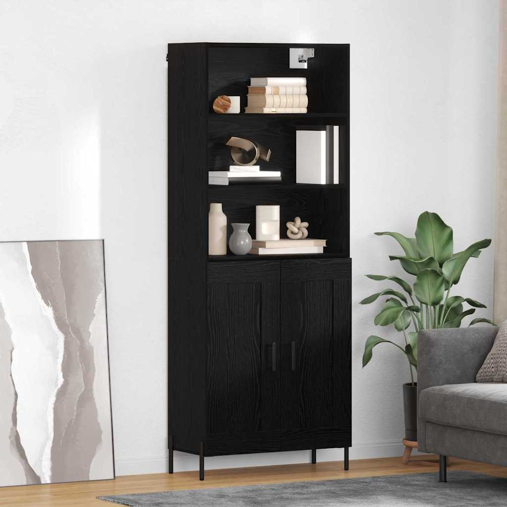 Highboard Schwarz Eichen-Optik 69,5 x 34 x 180 cm Holzwerkstoff