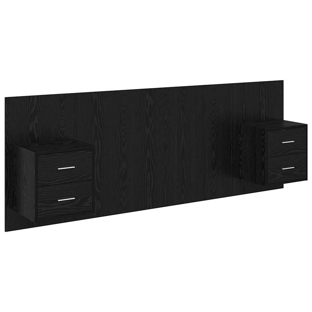 Kopfteil mit Schrank 3 pcs Schwarz Eichen-Optik Holzwerkstoff