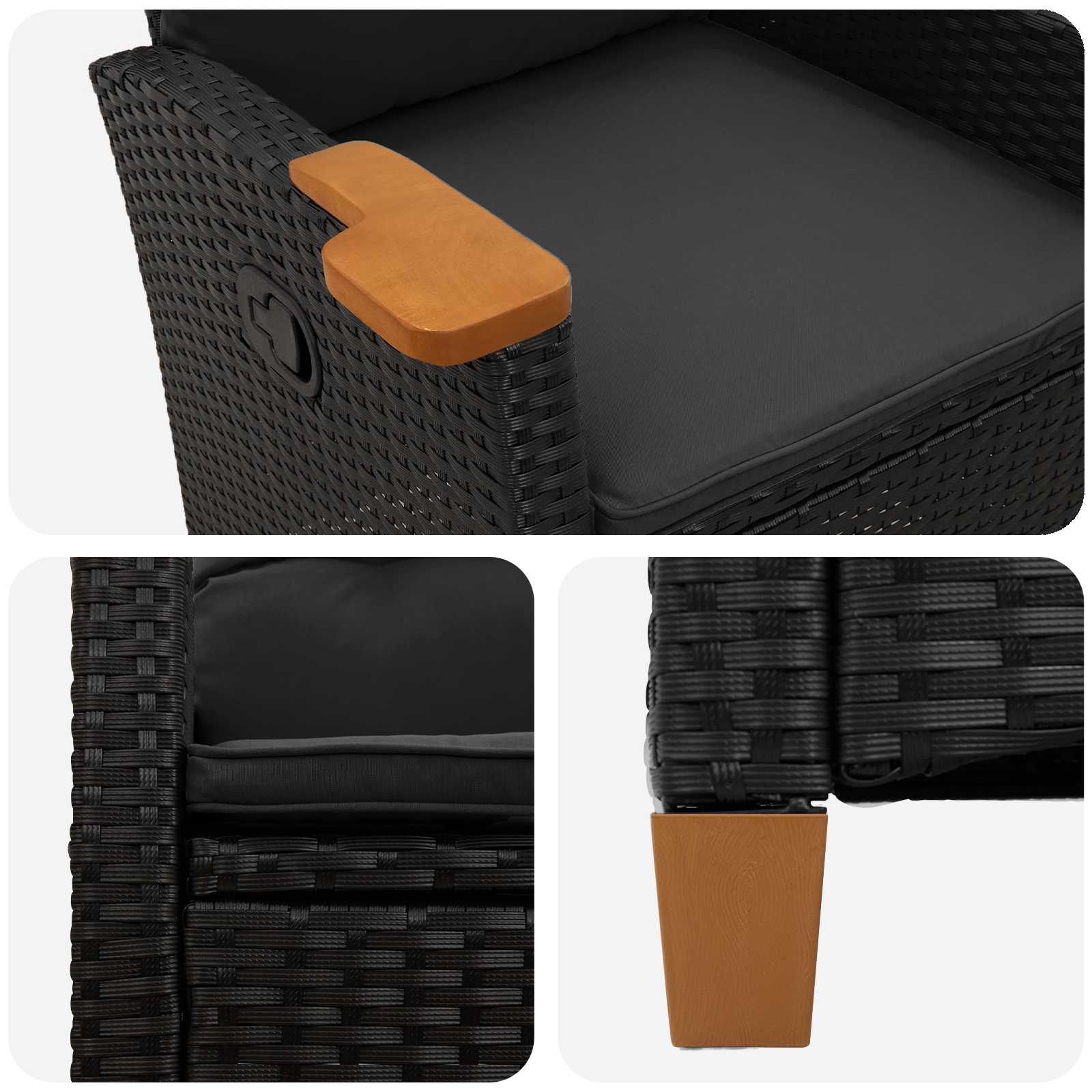 Liegestuhl mit Teeteller Schwarz Poly-Rattan