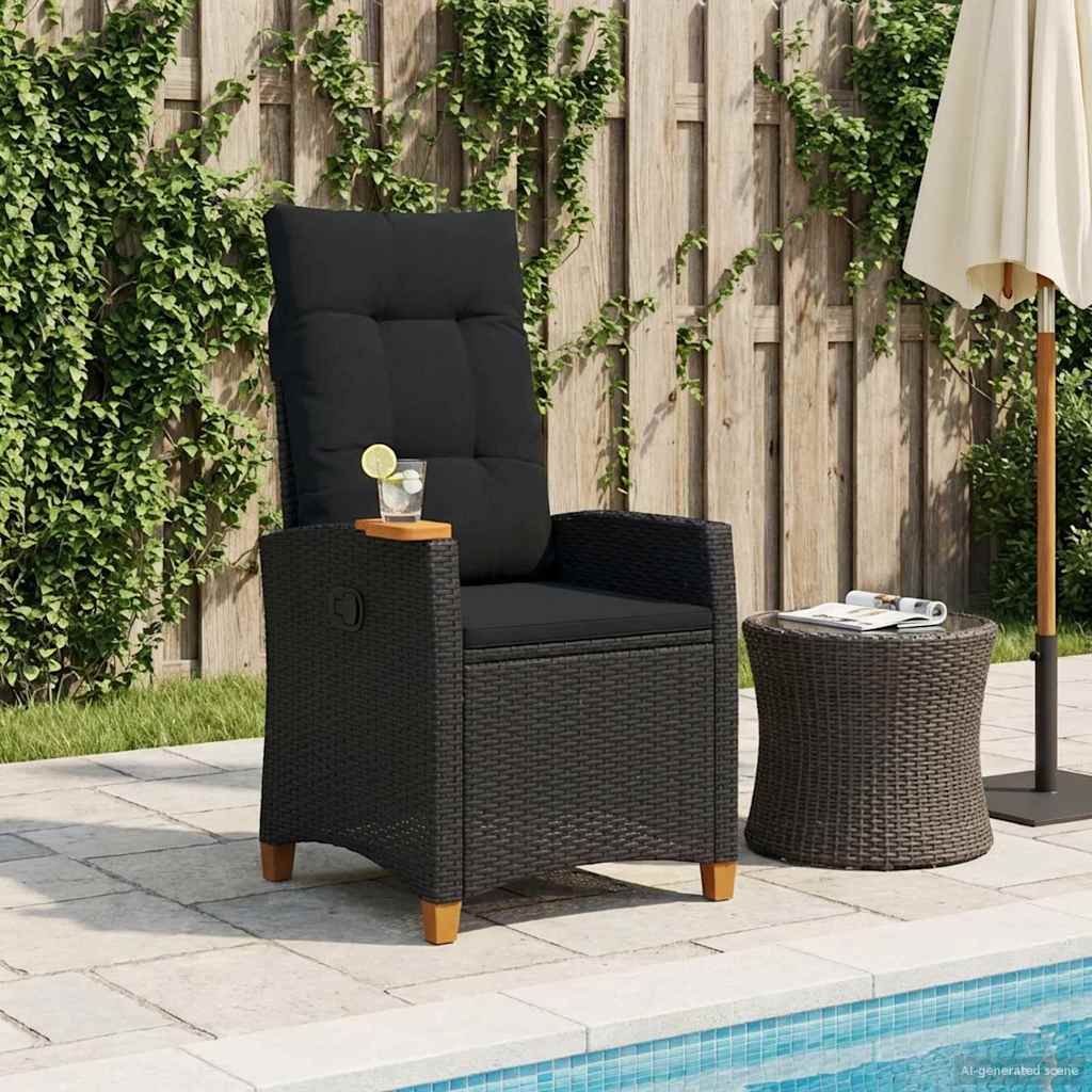 Liegestuhl mit Teeteller Schwarz Poly-Rattan