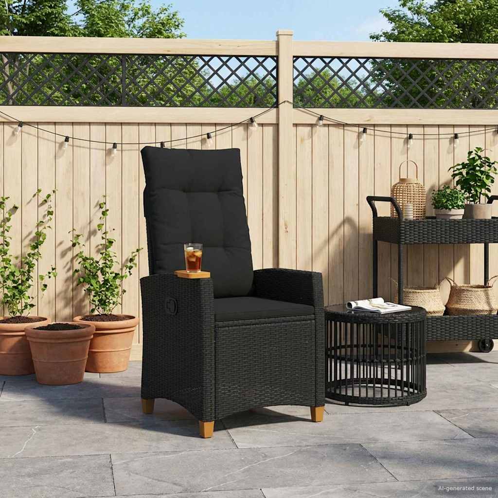 Liegestuhl mit Teeteller Schwarz Poly-Rattan