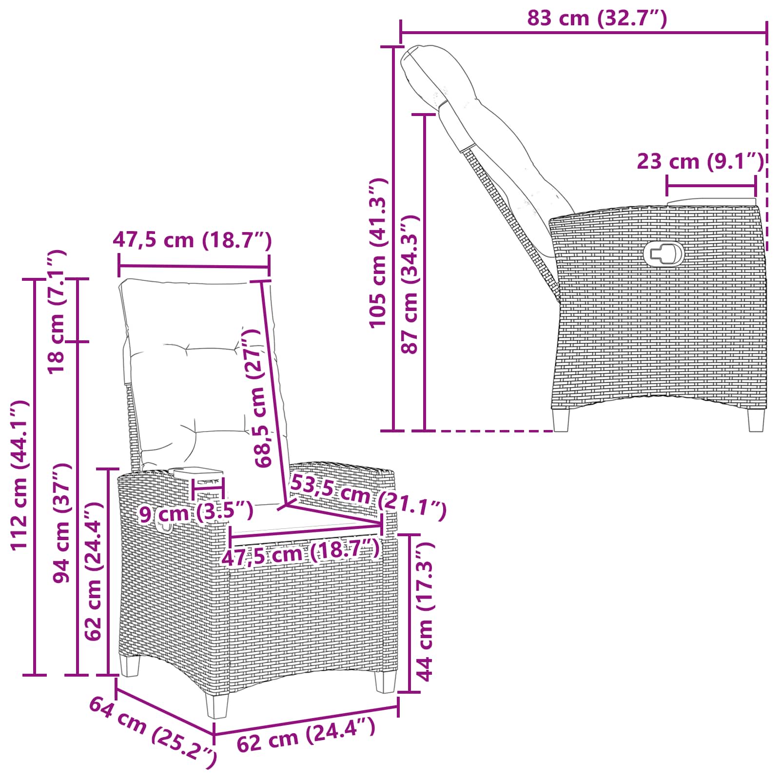 Liegestuhl mit Teeteller Schwarz Poly-Rattan