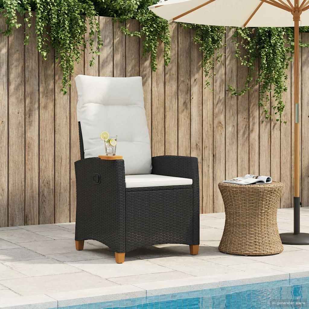 Liegestuhl mit Teeteller Schwarz und Cremeweiß Poly-Rattan