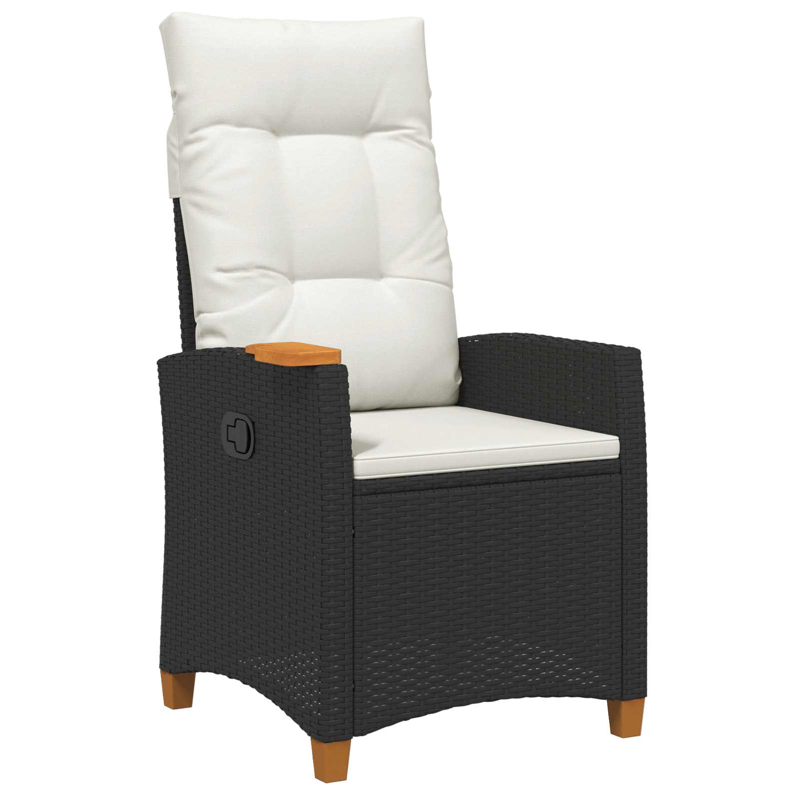 Liegestuhl mit Teeteller Schwarz und Cremeweiß Poly-Rattan