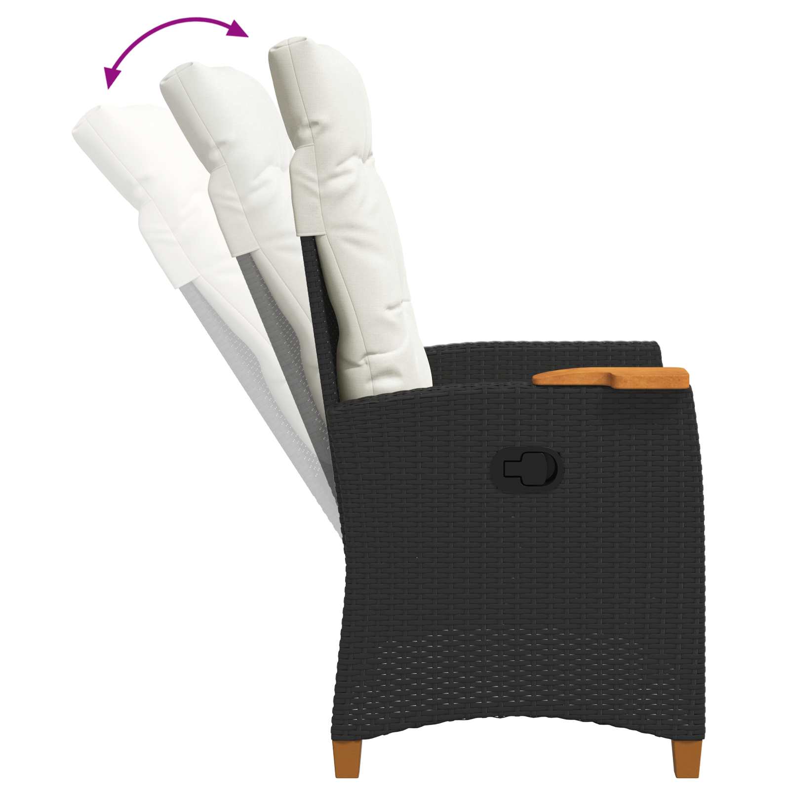 Liegestuhl mit Teeteller Schwarz und Cremeweiß Poly-Rattan