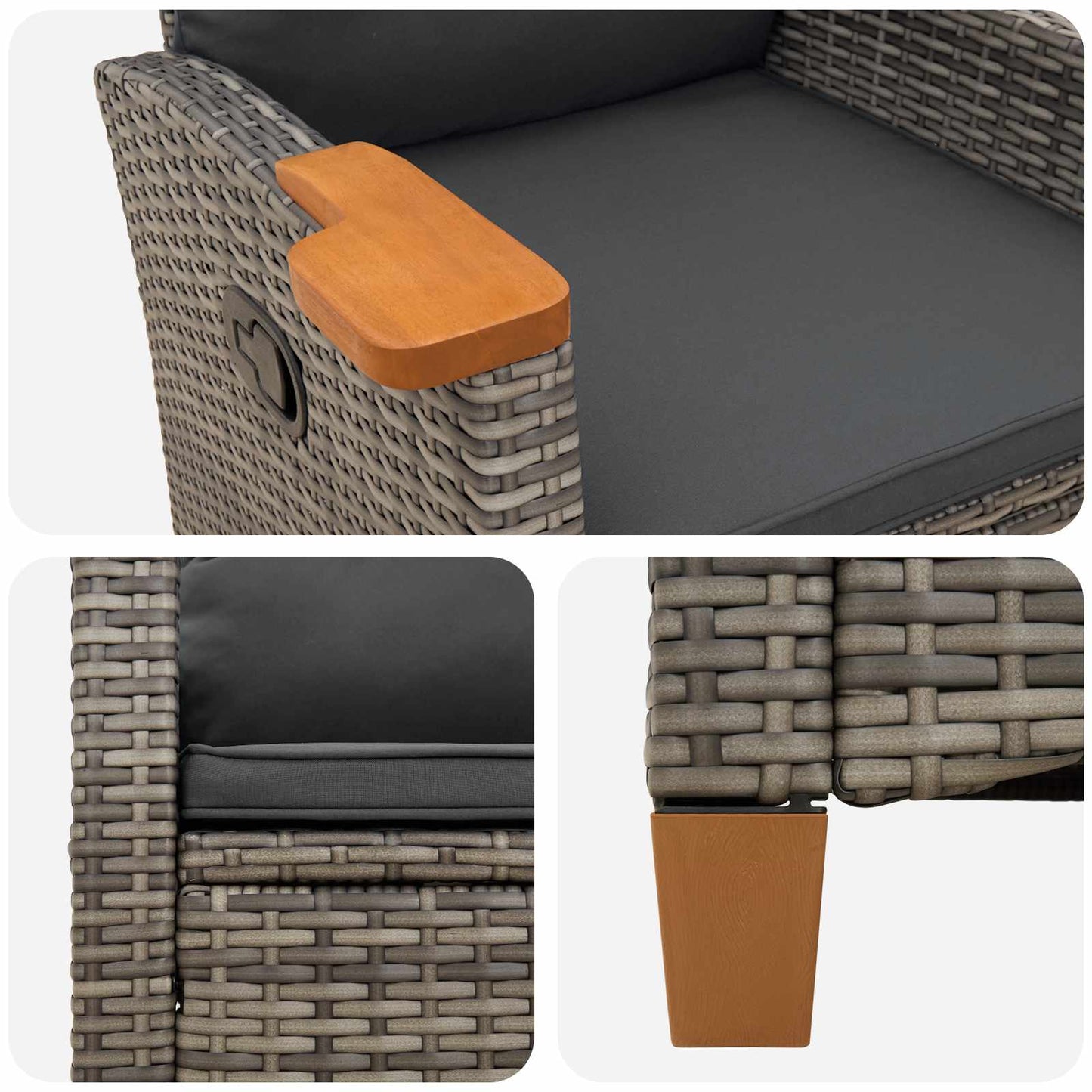 Liegestuhl mit Teeteller Grau und Dunkelgrau Poly-Rattan