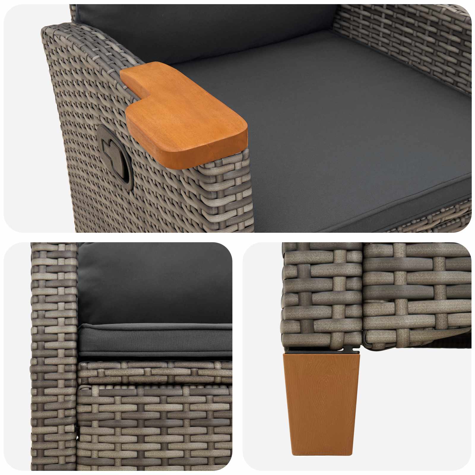 Liegestuhl mit Teeteller Grau und Dunkelgrau Poly-Rattan