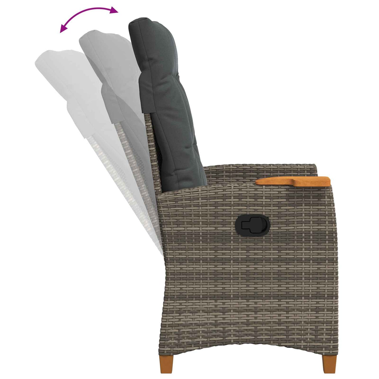 Liegestuhl mit Teeteller Grau und Dunkelgrau Poly-Rattan