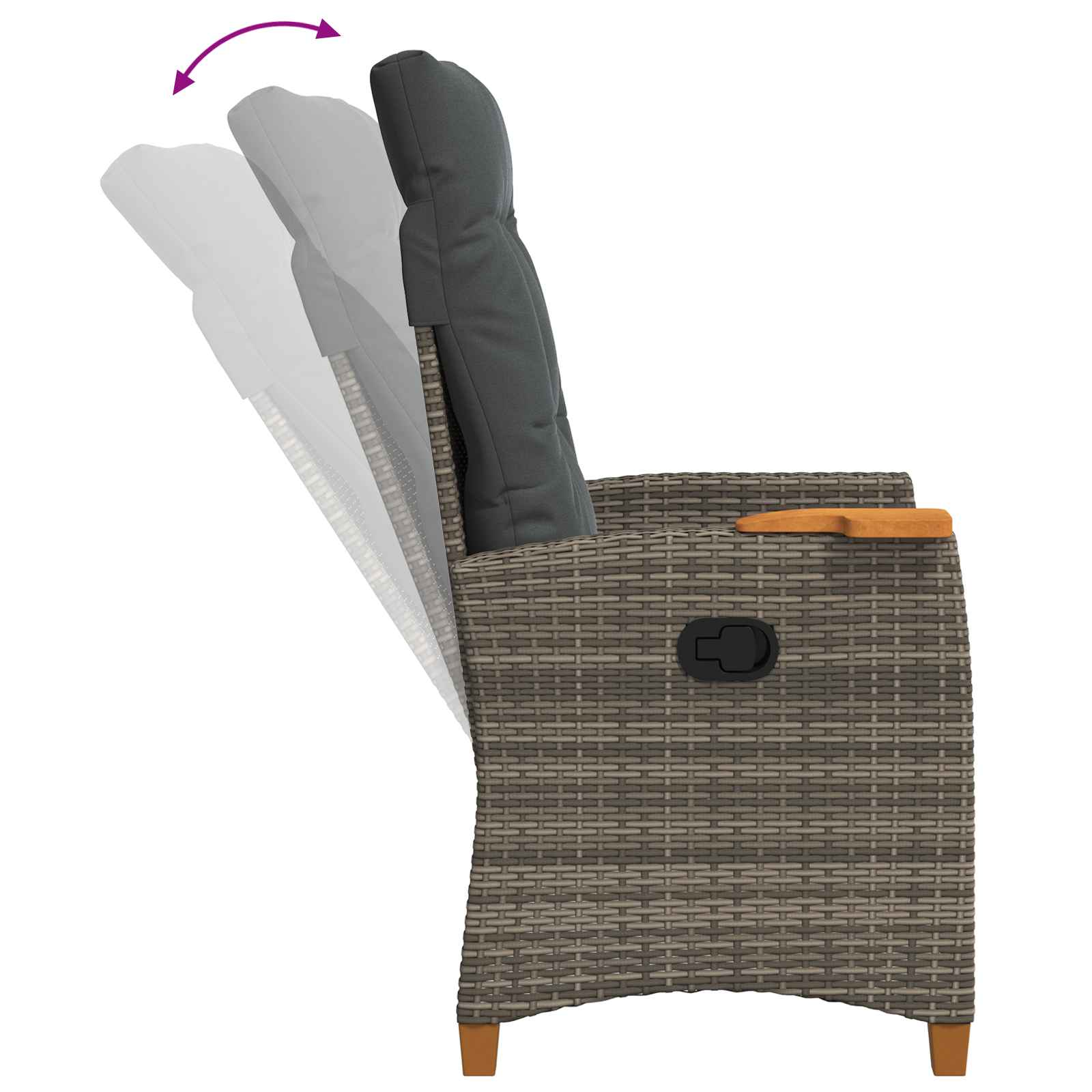 Liegestuhl mit Teeteller Grau und Dunkelgrau Poly-Rattan