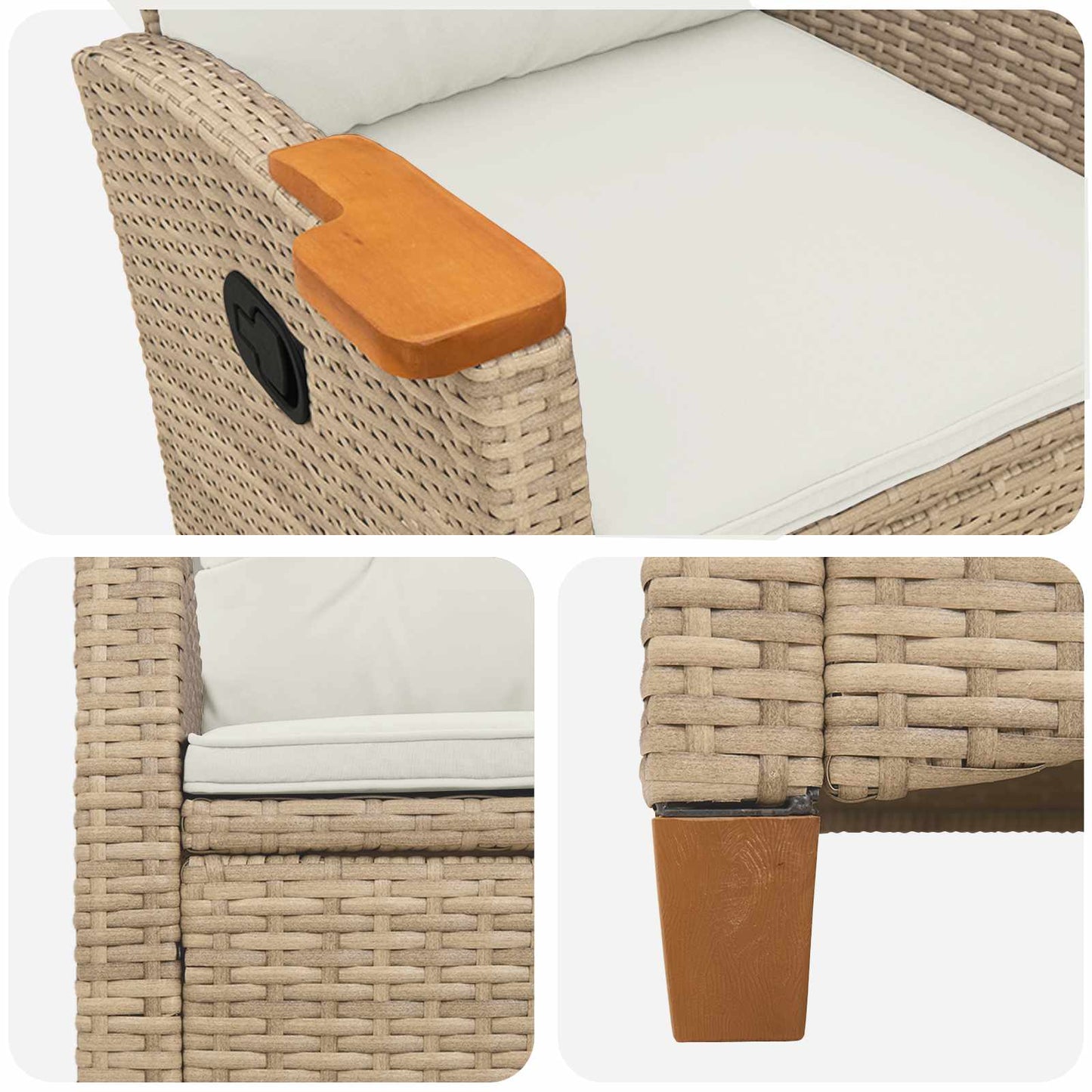 Liegestuhl mit Teeteller Beige und Cremeweiß Poly-Rattan