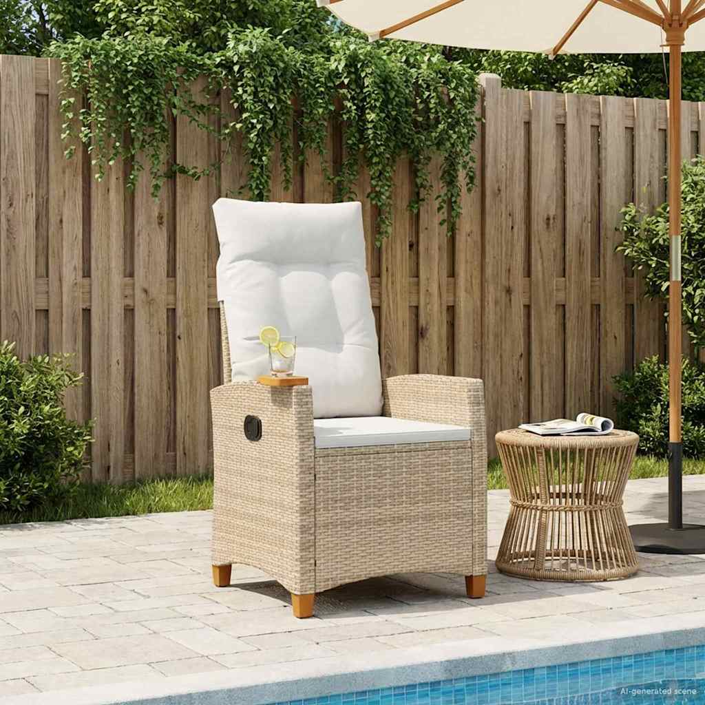 Liegestuhl mit Teeteller Beige und Cremeweiß Poly-Rattan