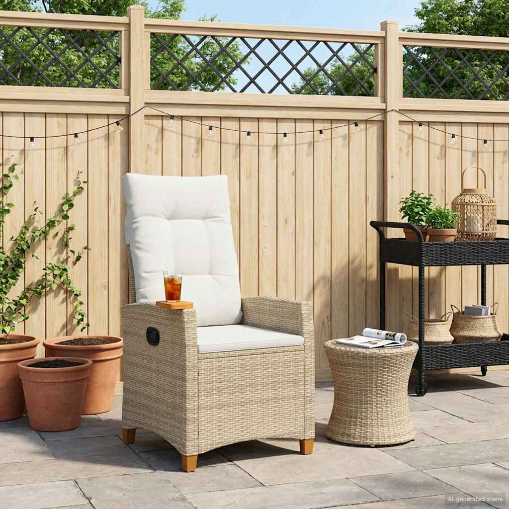 Liegestuhl mit Teeteller Beige und Cremeweiß Poly-Rattan