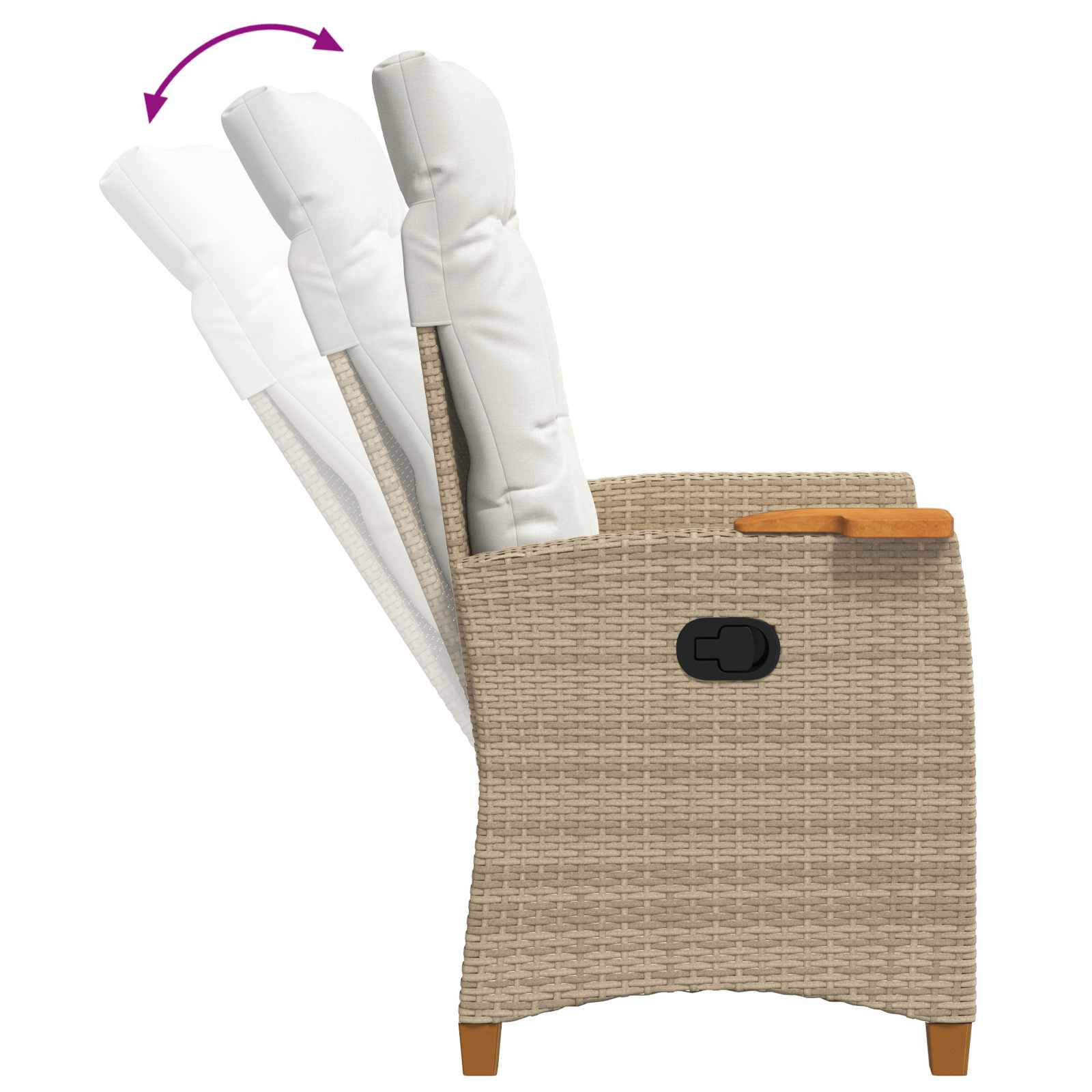 Liegestuhl mit Teeteller Beige und Cremeweiß Poly-Rattan