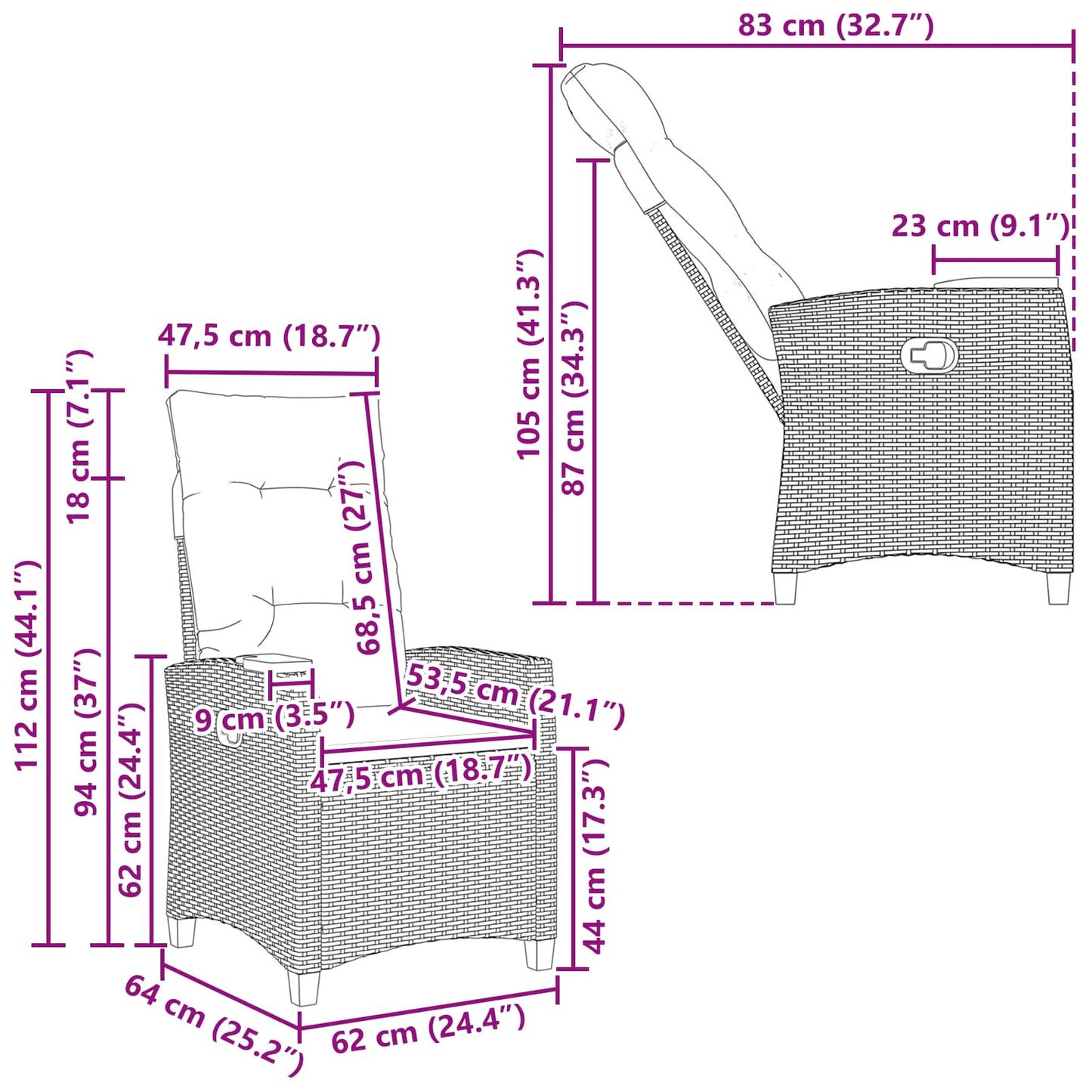 Liegestuhl mit Teeteller Beige und Cremeweiß Poly-Rattan