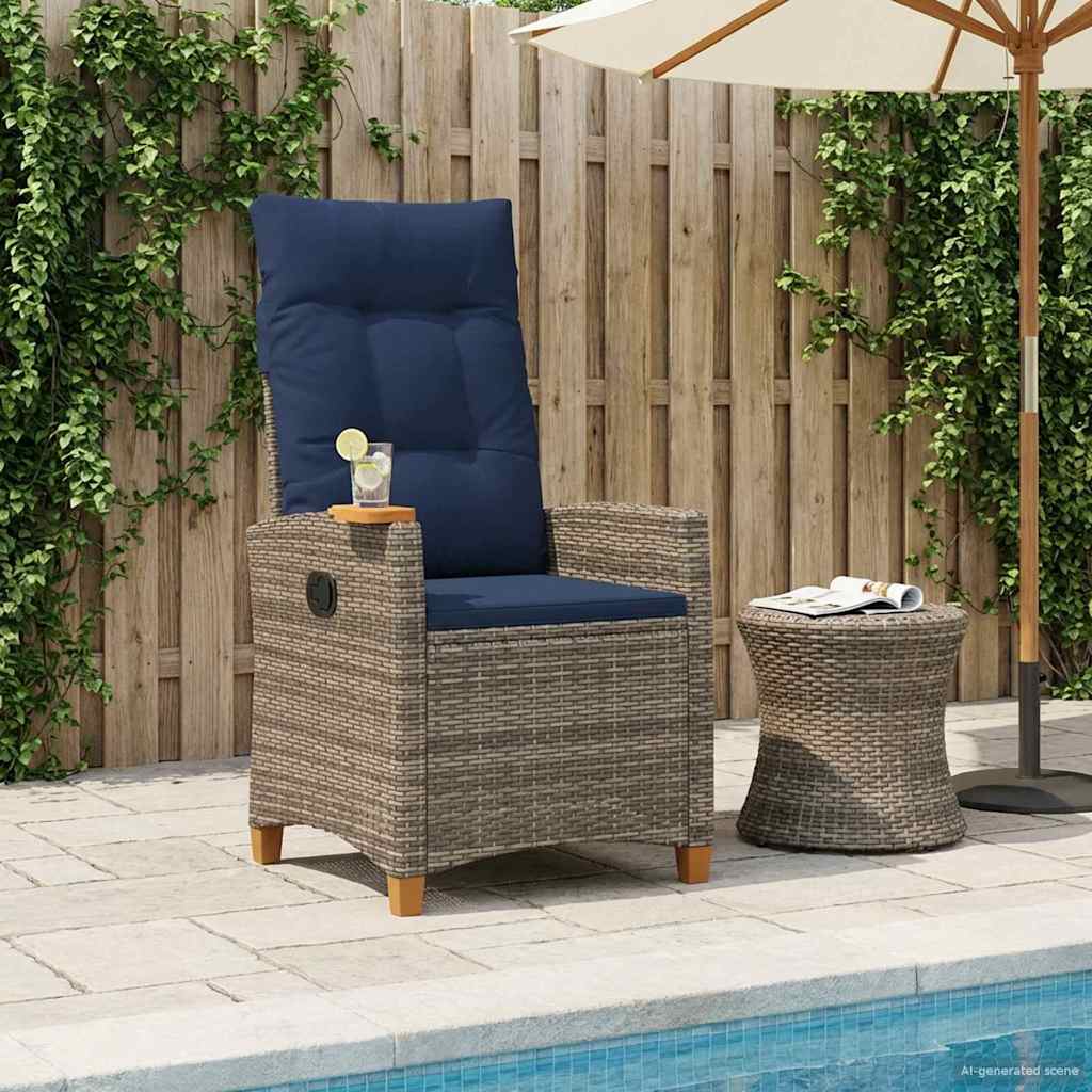 Liegestuhl mit Teeteller Grau und Marineblau Poly-Rattan