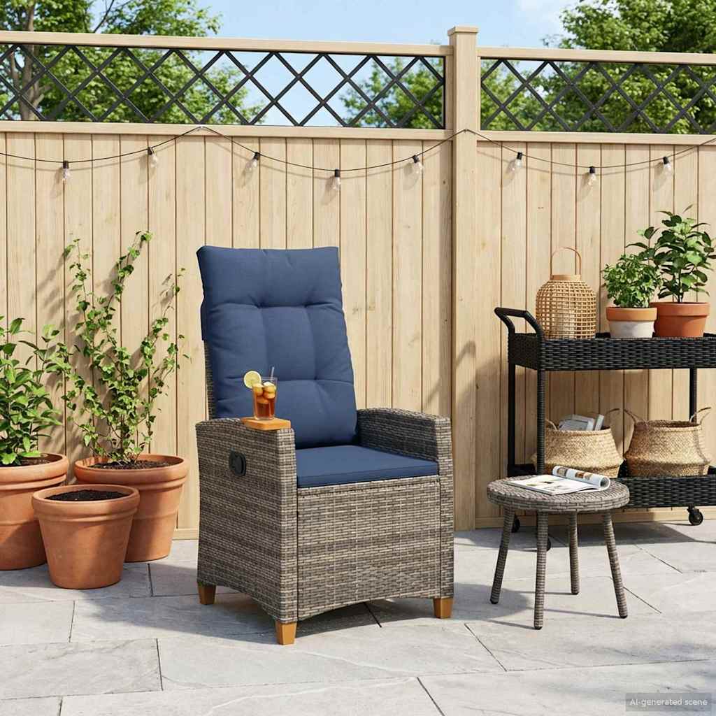 Liegestuhl mit Teeteller Grau und Marineblau Poly-Rattan