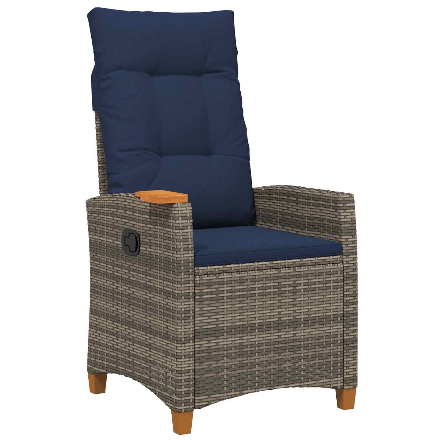 Liegestuhl mit Teeteller Grau und Marineblau Poly-Rattan