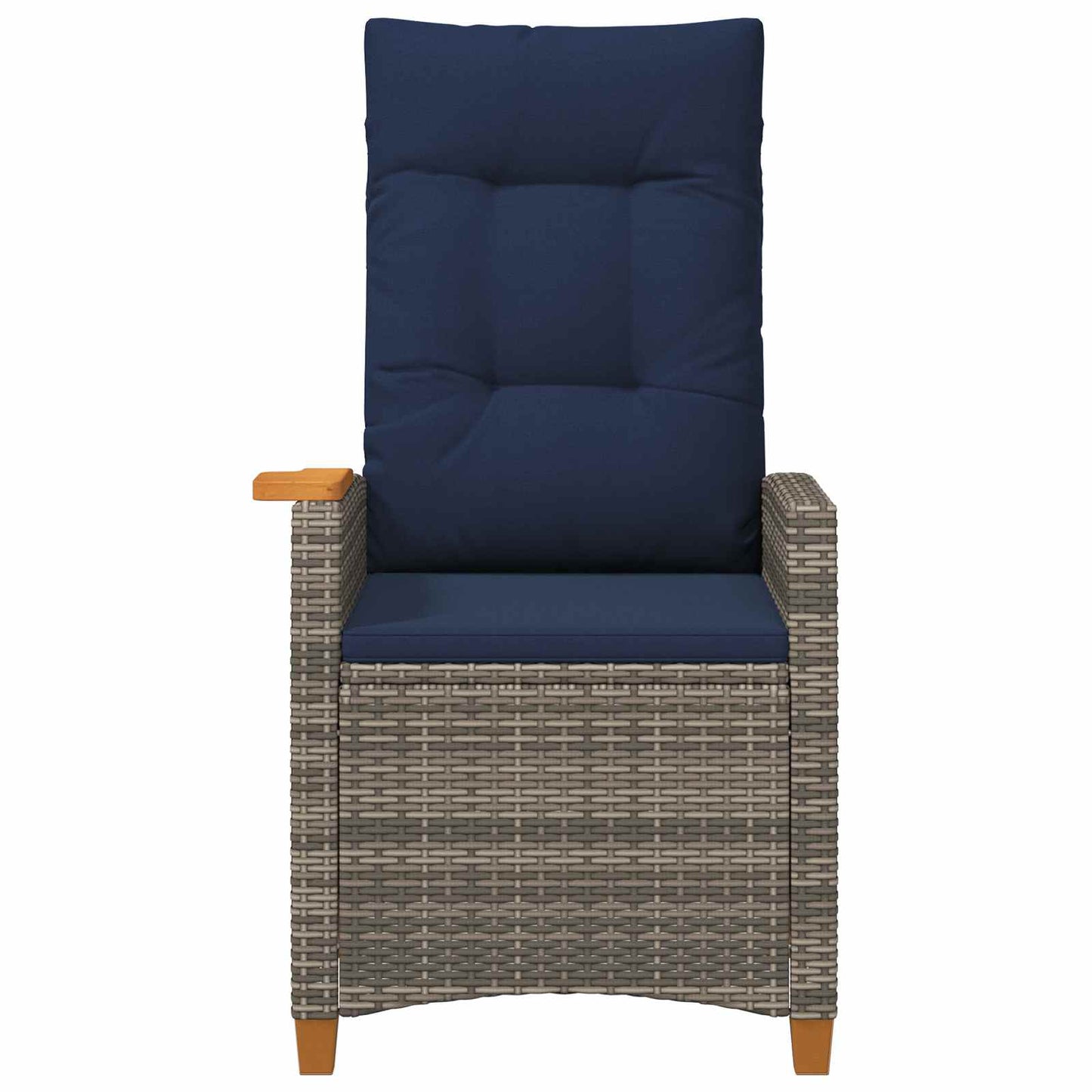 Liegestuhl mit Teeteller Grau und Marineblau Poly-Rattan
