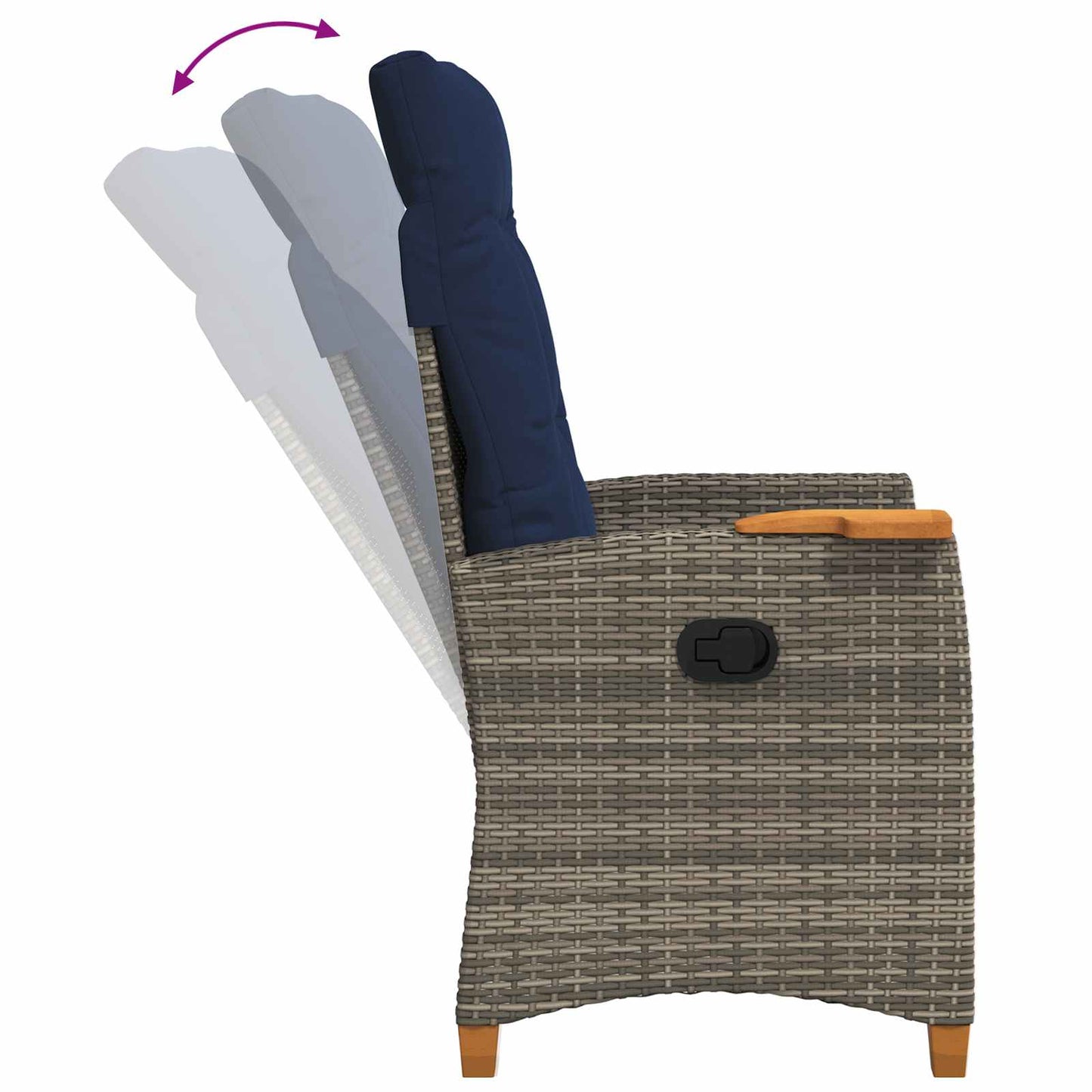 Liegestuhl mit Teeteller Grau und Marineblau Poly-Rattan