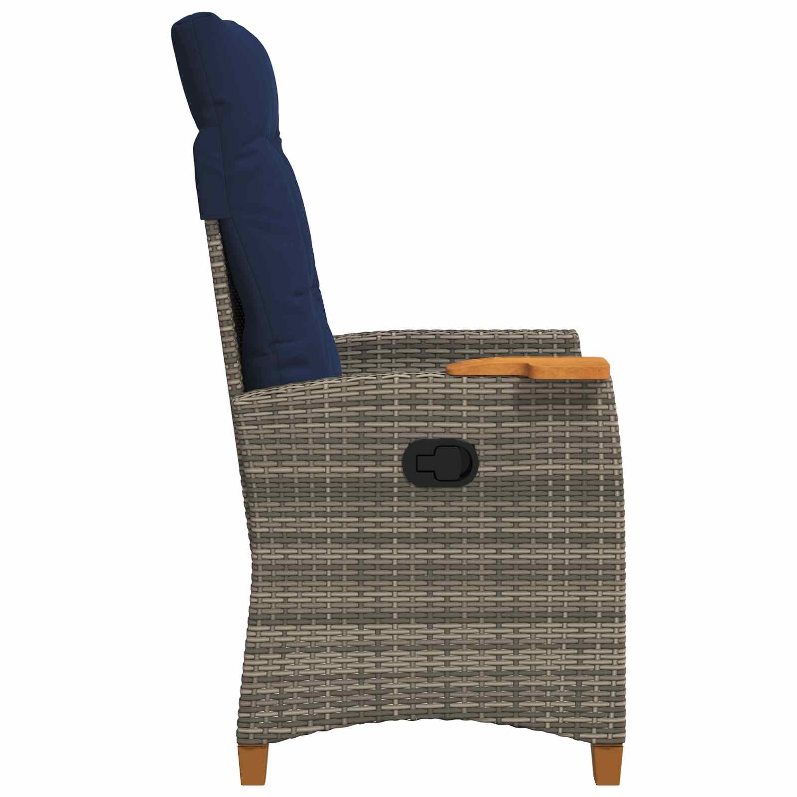 Liegestuhl mit Teeteller Grau und Marineblau Poly-Rattan